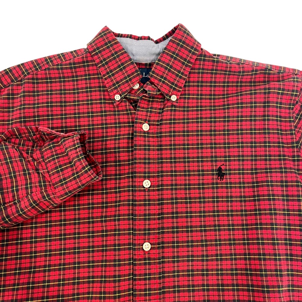 Ralph Lauren Mens Classic Fit Plaid Button Down Shirt Red Black Mens Size Medium